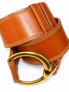 WCM NY Women's Adjustable Leather Belt w/ Brass Buckle